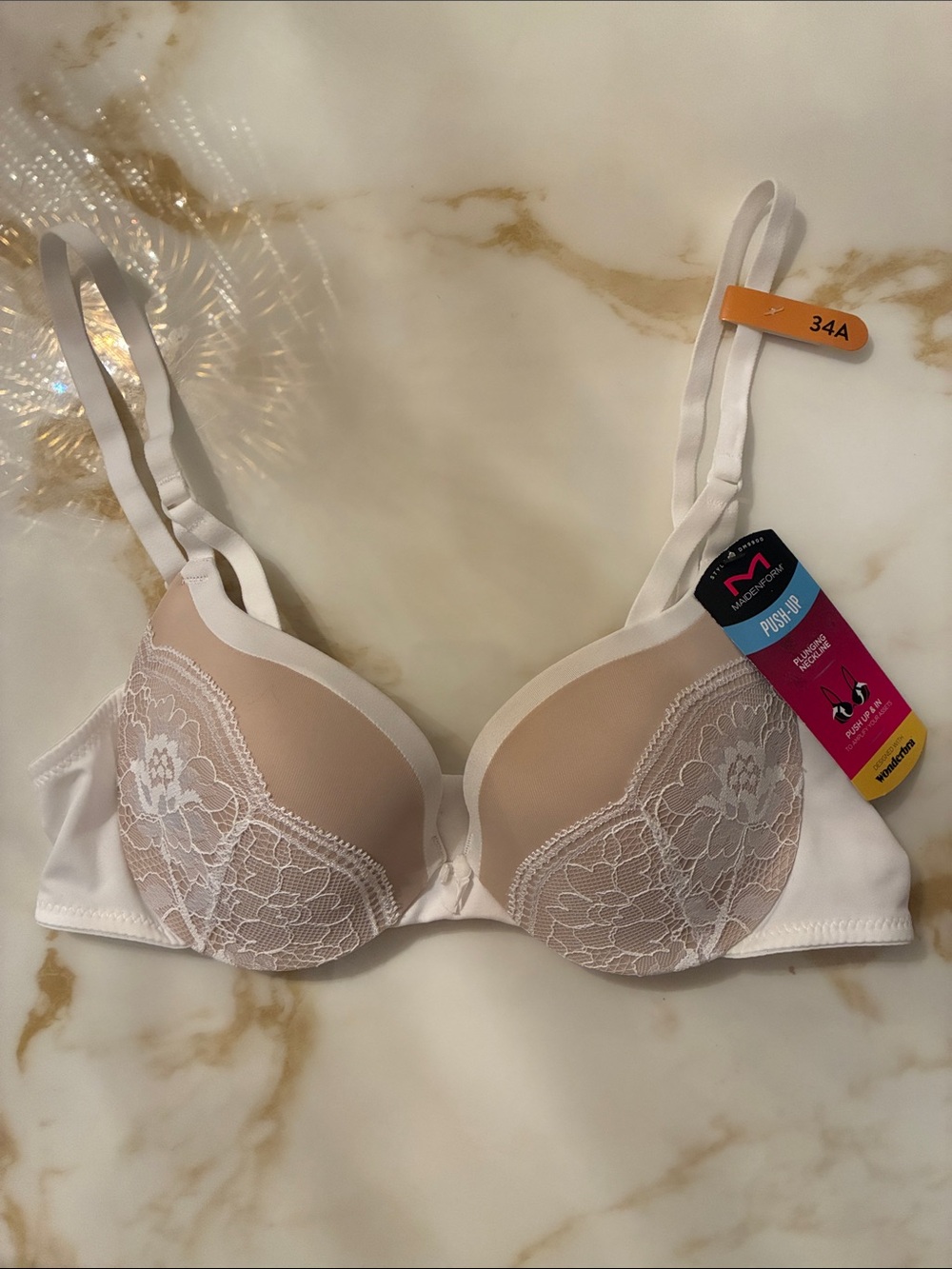 Maidenform Nude and White Lace Push-Up Bra